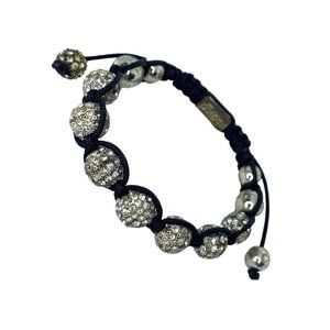 Signed Nogucci Adjustable Bracelet Black and Silvertone Rhinestone Balls